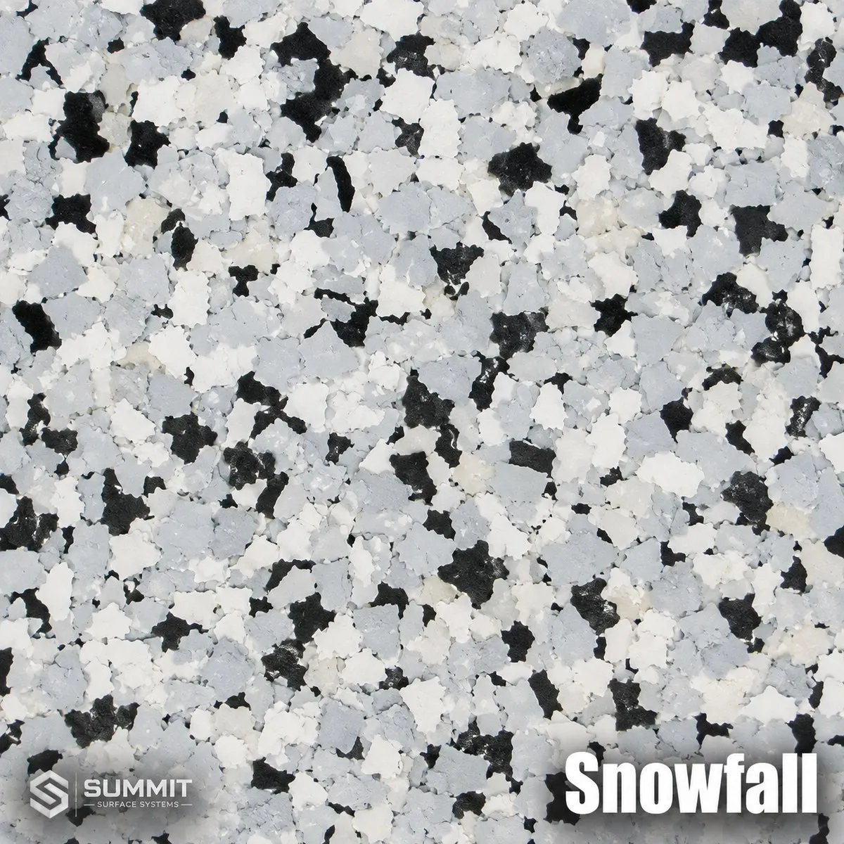 Snowfall epoxy flake colorway sample by Summit Surface Systems