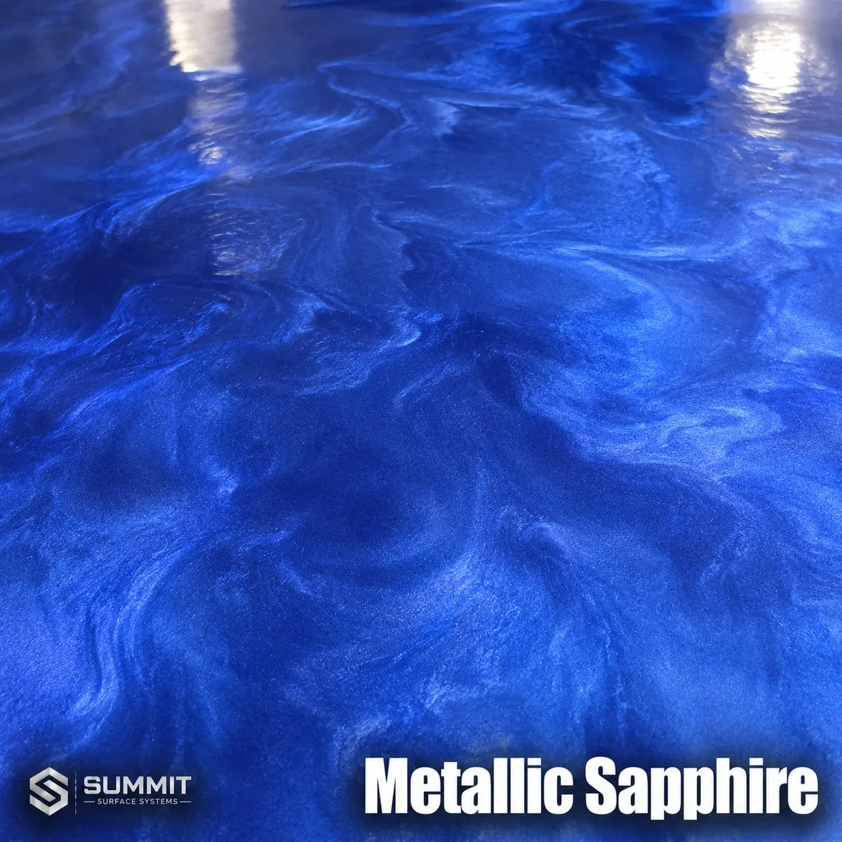Metallic Sapphire epoxy metallic colorway sample by Summit Surface Systems