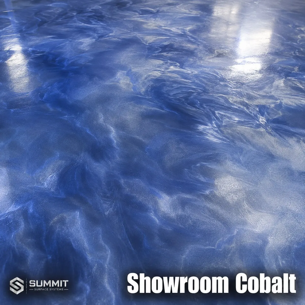 Showroom Cobalt epoxy metallic colorway sample by Summit Surface Systems